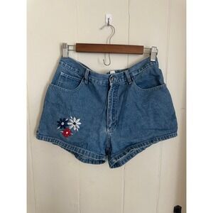 Andrews Blues Denim Shorts Women Size 11 Embroidered Flowers Vintage